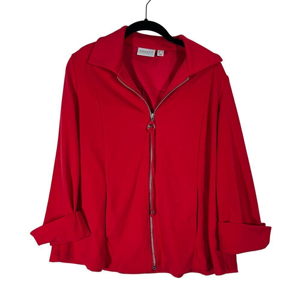 Graver Susan Graver Red Zip Up Blazer Jacket with Cuffed Sleeves‎ Size XS